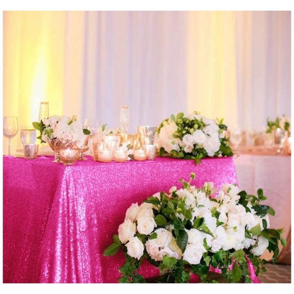Hot Pink 60x102 Inch Sequin Rectangle Tablecloth Wedding Party Table Cover Linen - Picture 2 of 2